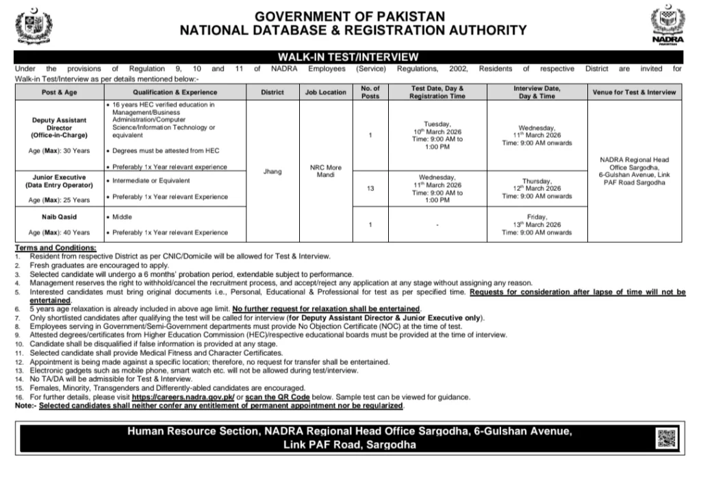 National Database and Registration Authority (NADRA) Jobs