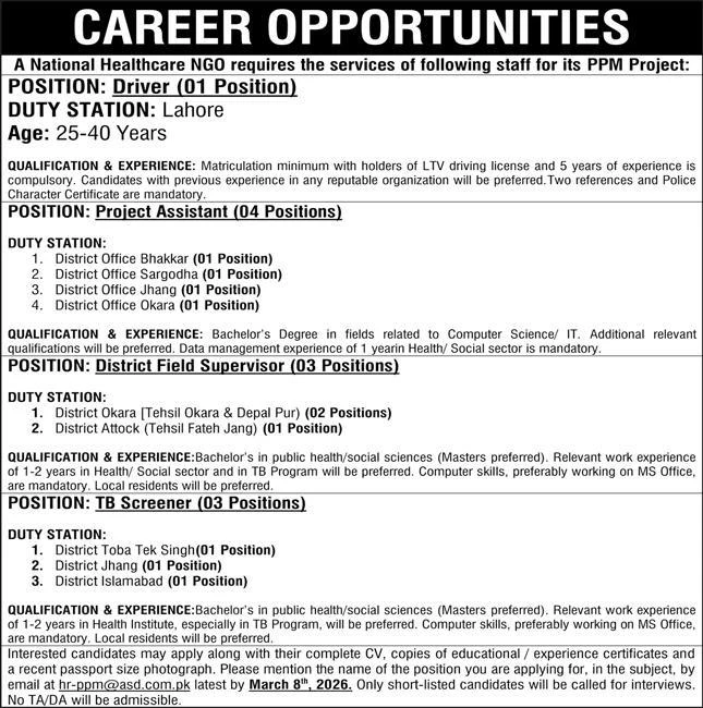 National Healthcare NGO Jobs 2026 for Regional Offices