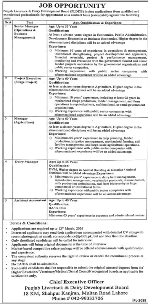 Punjab Livestock and Dairy Development Board Jobs 2026
