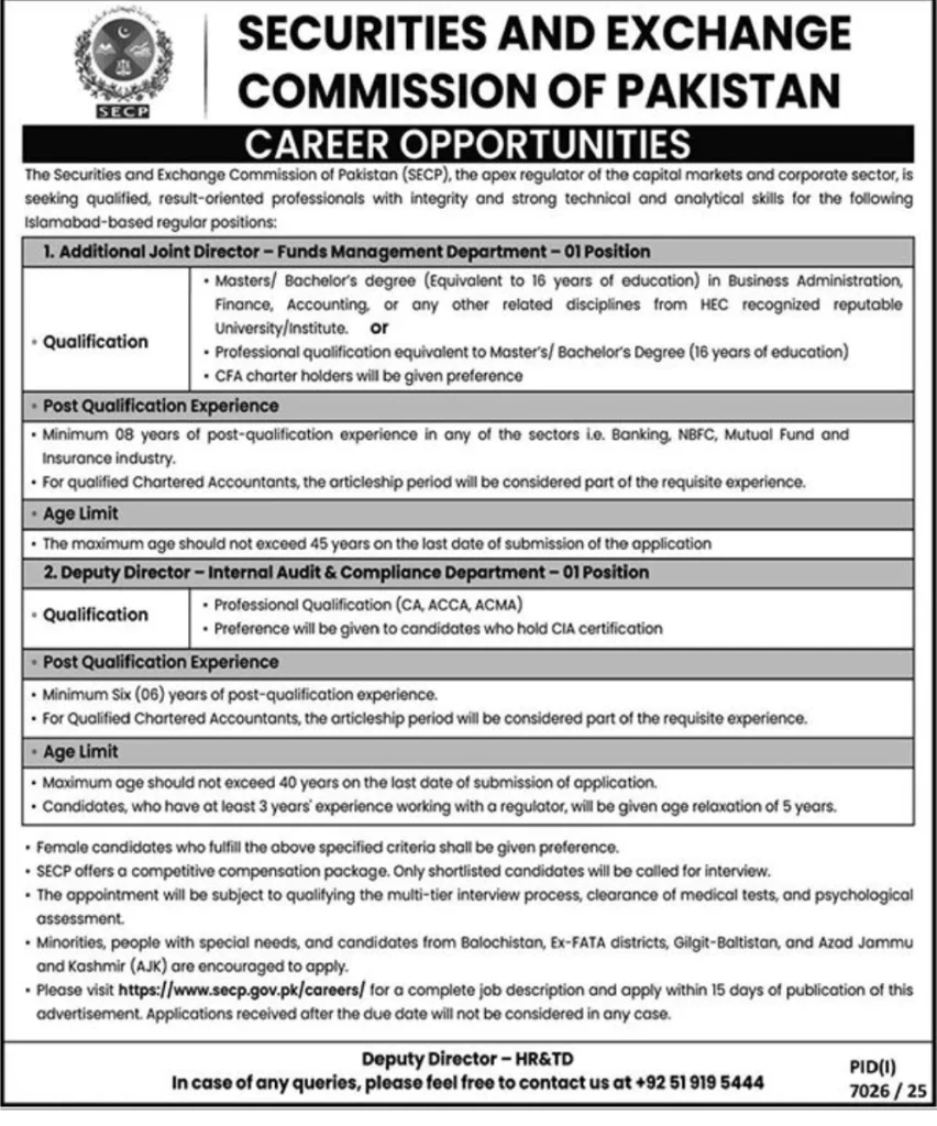Securities and Exchange Commission of Pakistan SECP Jobs 2026
