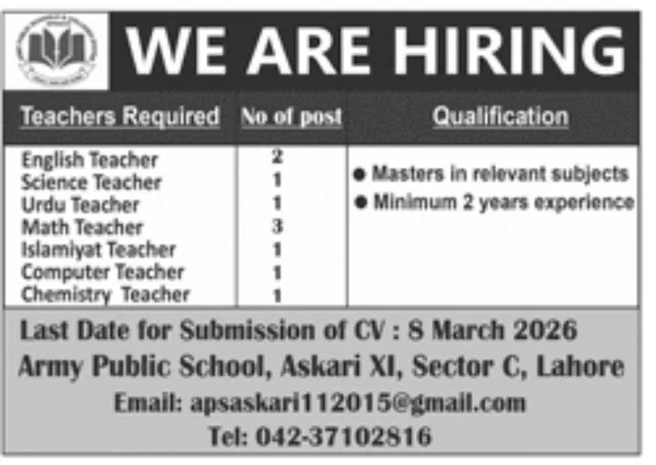 Army Public School Teaching Jobs