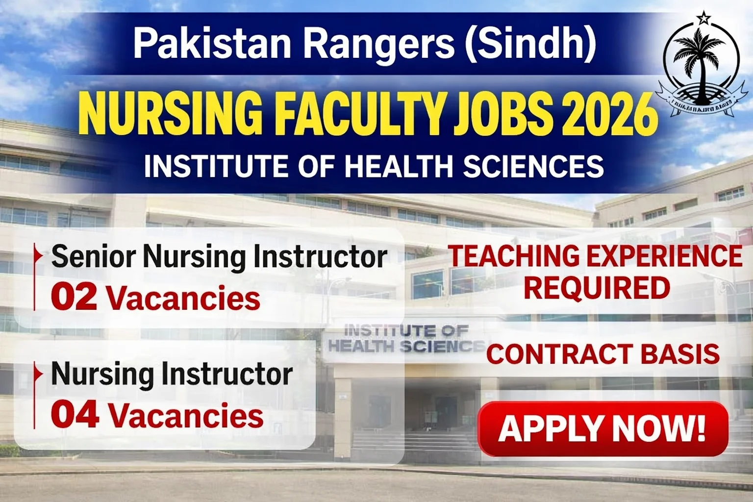 Pakistan Rangers Sindh Nursing Faculty Jobs 2026