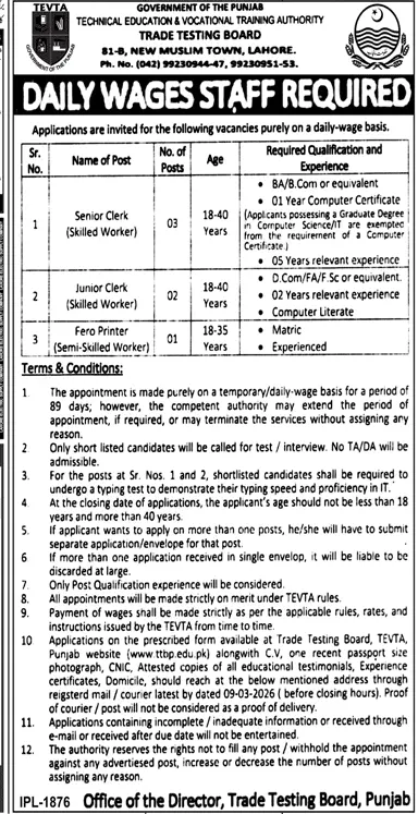Tevta Punjab Jobs Advertisement 2026