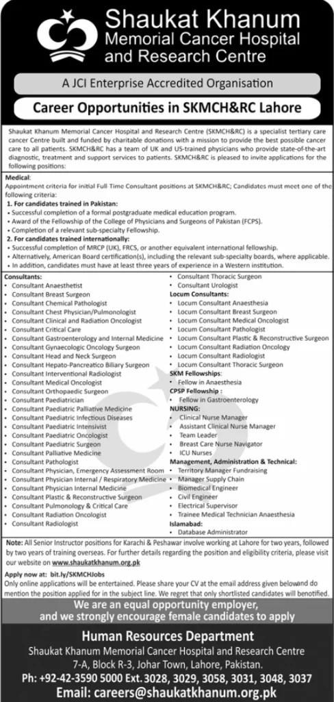 Shaukat Khanum Careers 2026