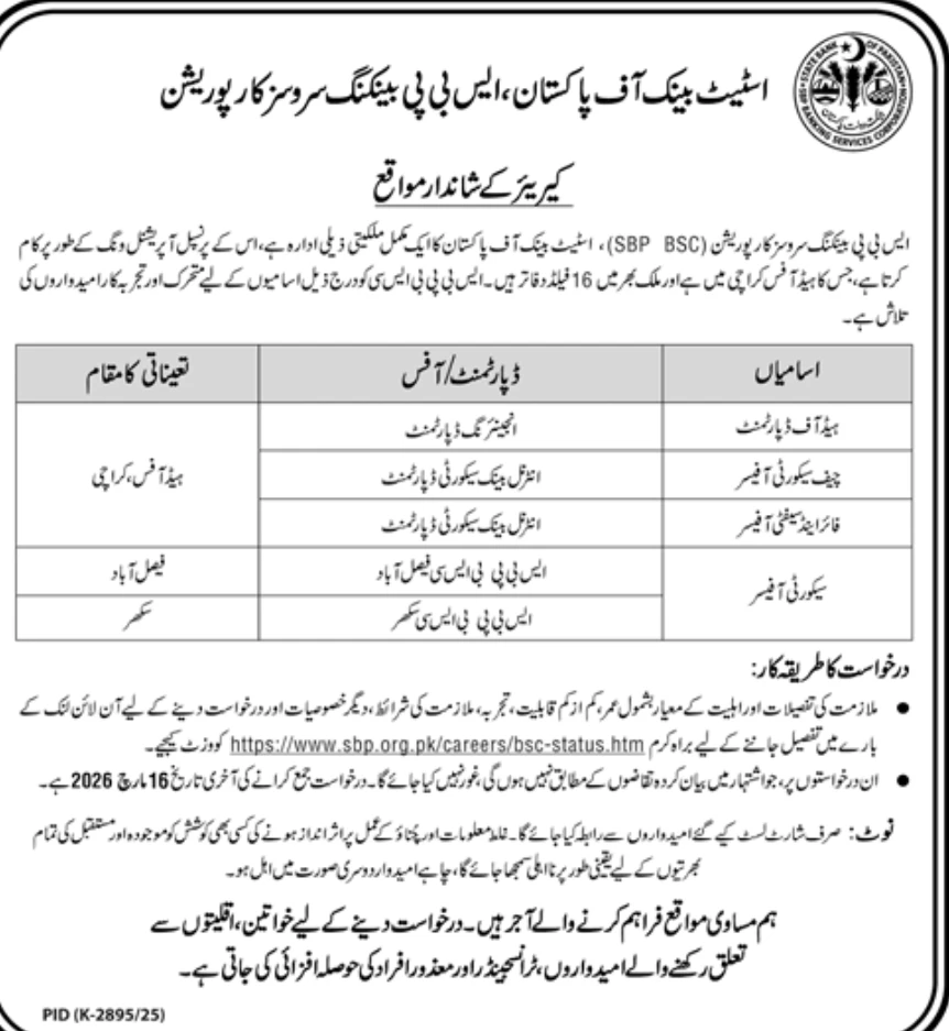 State Bank of Pakistan Jobs 2026 For Security Officers Apply Online