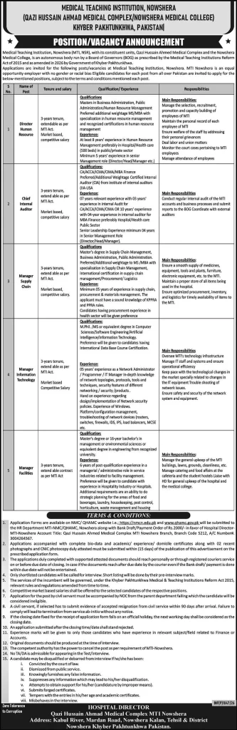 Management jobs 2026 at MTI Nowshera  Apply Online 