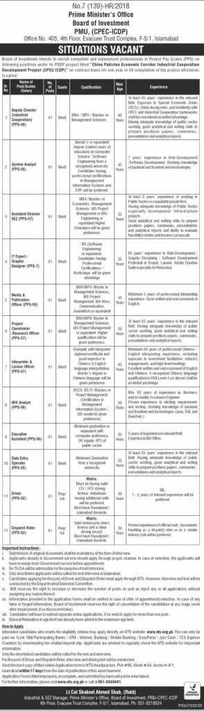 CPEC Jobs 2026: New Career Openings at Board of Investment