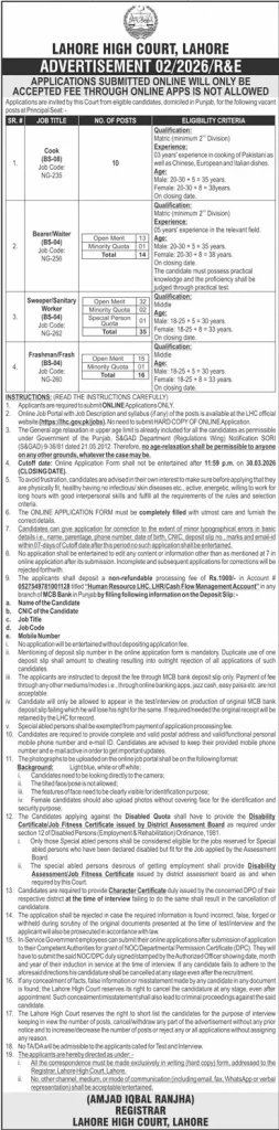 Lahore High Court Jobs 2026