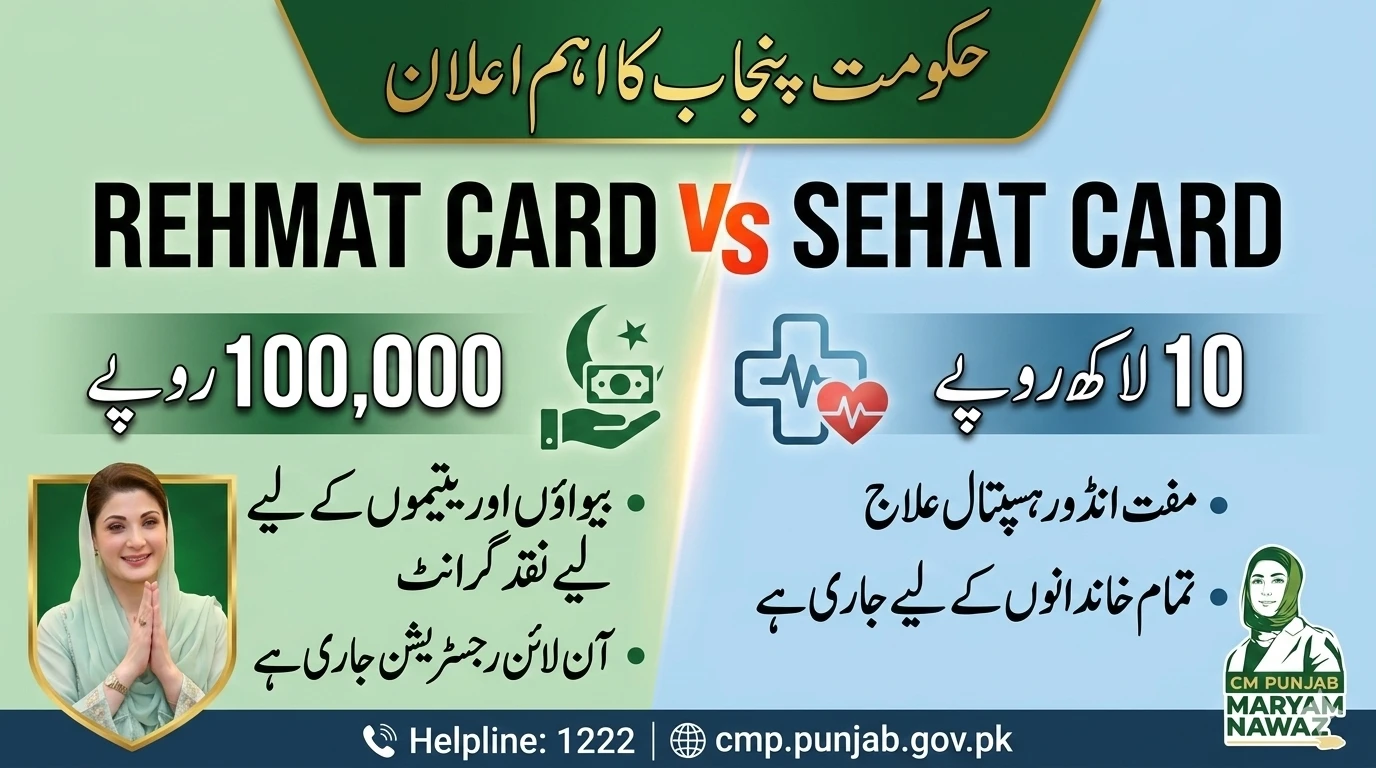 CM Punjab Rehmat Card vs Sehat Card - Official Government of Punjab Welfare Scheme Comparison 2026