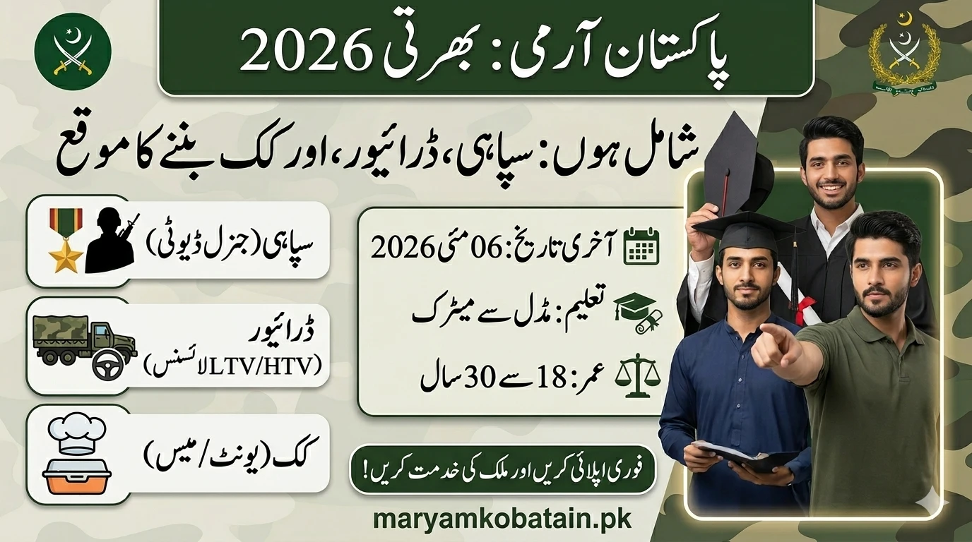 Join Pak Army: Pakistan Army 2026 Jobs as Sepoy, Driver, & Cook