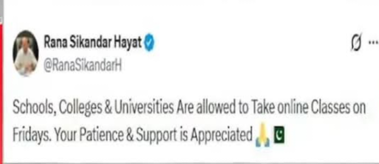 ​Punjab Schools and Colleges Shift to Online Classes on Fridays