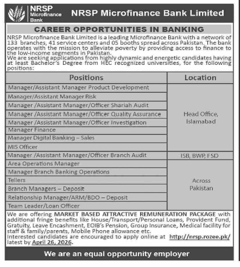 NRSP Microfinance Bank Jobs 2026 advertisement