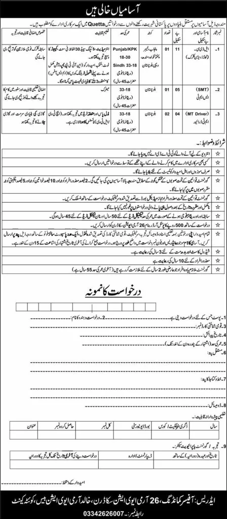 Army Aviation Quetta Jobs 2026