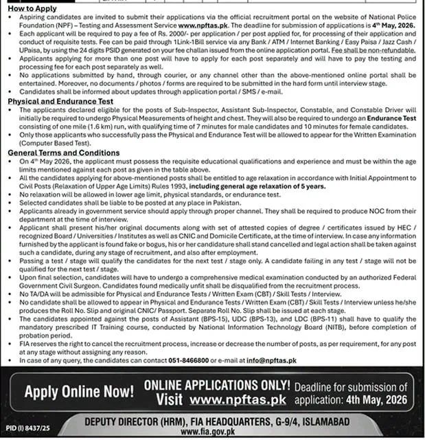 FIA Jobs Advertisement April May 2026